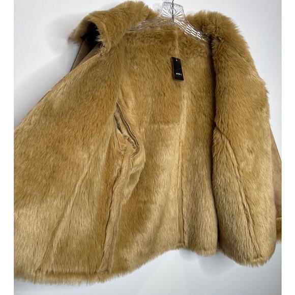 NWT Mixit Retro Faux Suede Fur large shawl collar Jacket coat Camel Brown large - Picture 11 of 15